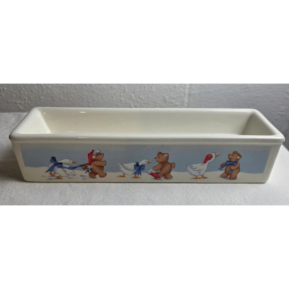 Vintage 1988 House of Lloyd Christmas Bear and Goose Ceramic Cracker Tray Dish
